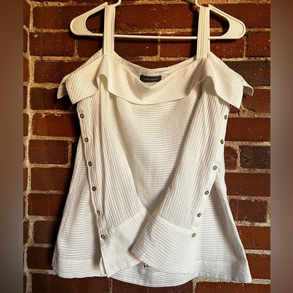 MINT VELVET Off the Shoulder Blouse Button Up Sleeve